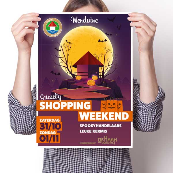 Affiche voor het shoppingweekend van Actief Wenduine
